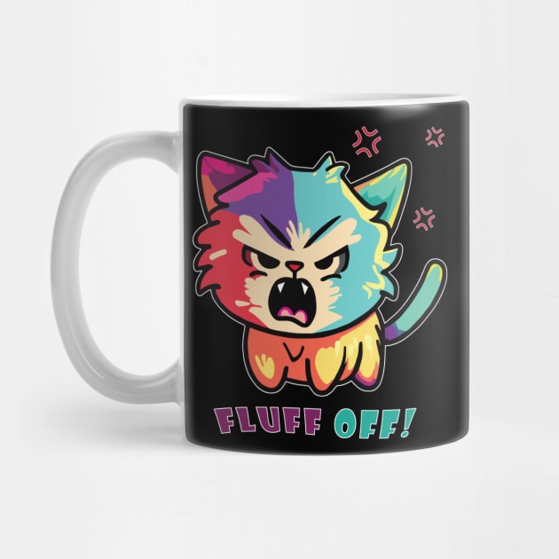 Colorful cute angry cat hissing Fluff Off by SPJE Illustration Photography